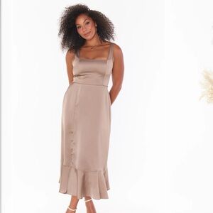 Show Me Your MuMu Claire Midi Dress dune luxe satin size large‎ formal wedding